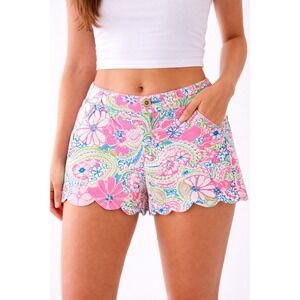 Lilly Pulitzer Pink Floral Scalloped Hem Shorts Women's Size 12 Casual Preppy